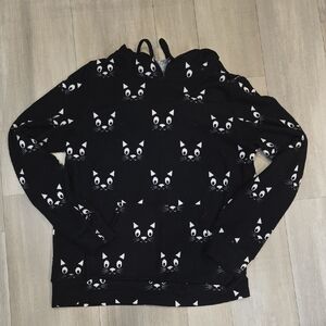 Black Cat Print Hoodie